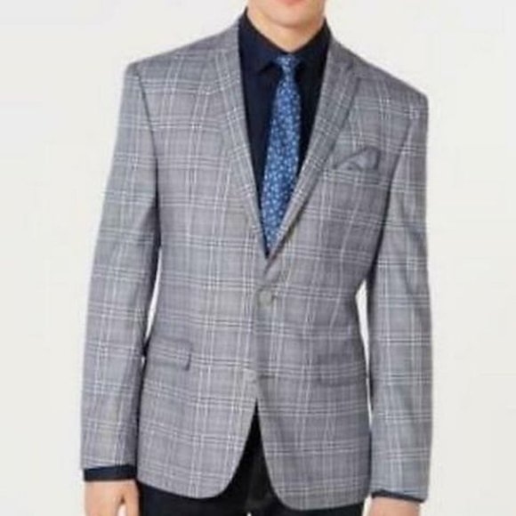 Bar III Mens Active Stretch Slim-Fit Plaid Sport Coat